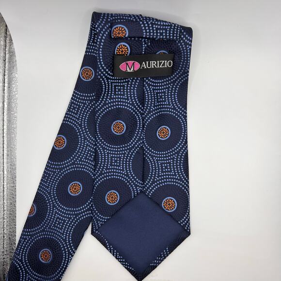 Aurizio -Mens Tie 64” Long- Blue Orange Geometric Floral Necktie - Polyester - Picture 5 of 5